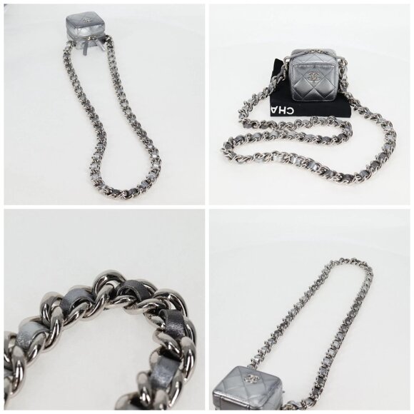 CHANEL Matelasse Chain Shoulder Bag Lamb Skin Silver CC Auth MX038AM - Picture 16 of 16